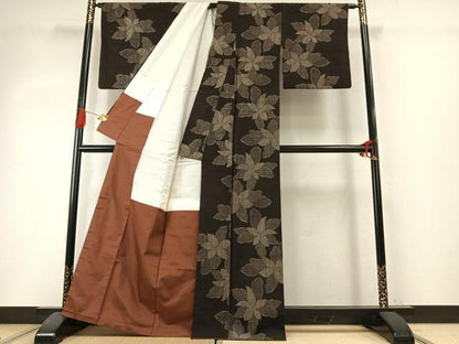 平和屋着物●上質な紬　草花文　正絹　逸品　AABI1690fy