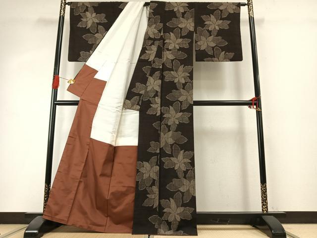 平和屋着物●上質な紬　草花文　正絹　逸品　AABI1690fy