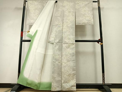 平和屋着物●本場大島紬　白大島　130亀甲　草花文　正絹　逸品　AABI1693fy