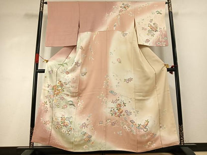 平和屋着物●訪問着　駒刺繍　草花文　暈し染め　金彩　三越扱い　正絹　逸品　AABI1696fy