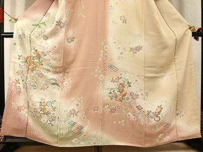 平和屋着物●訪問着　駒刺繍　草花文　暈し染め　金彩　三越扱い　正絹　逸品　AABI1696fy