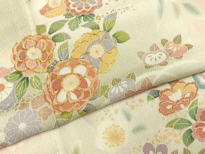 平和屋着物●訪問着　駒刺繍　草花文　暈し染め　金彩　三越扱い　正絹　逸品　AABI1696fy