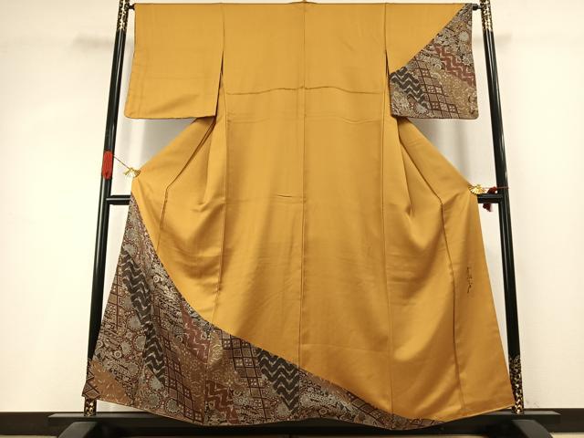 平和屋着物●染色作家　斉藤三才　訪問着　花鳥文　金彩　正絹　逸品　未使用　AABI1699fy