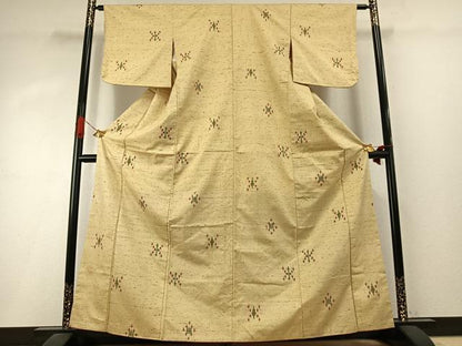 平和屋着物●ぜんまい紬　幾何学文様　正絹　逸品　AABI1701fy