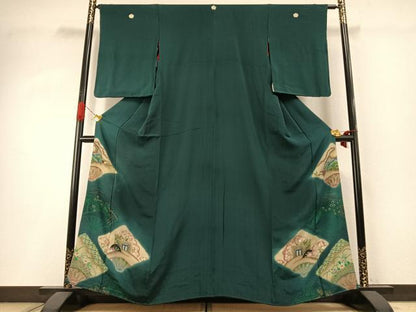 平和屋着物●アンティーク　大正ロマン　色留袖　刺繍　御所車花文　暈し染め　金糸　両褄　江戸褄　正絹　逸品　AABI1702fy