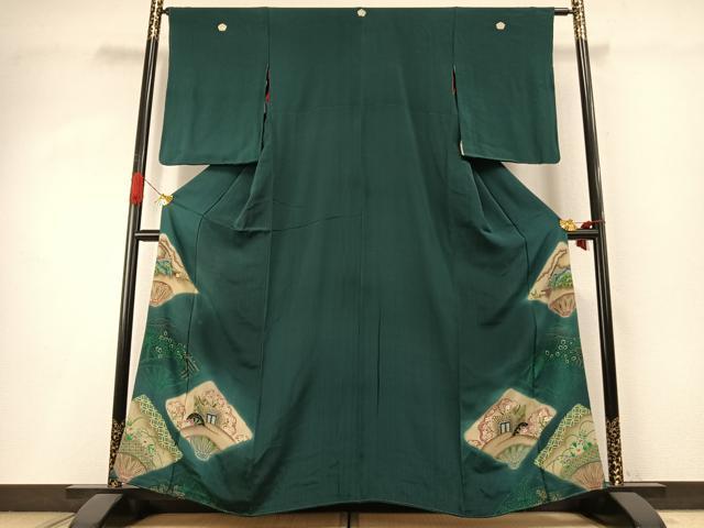 平和屋着物●アンティーク　大正ロマン　色留袖　刺繍　御所車花文　暈し染め　金糸　両褄　江戸褄　正絹　逸品　AABI1702fy