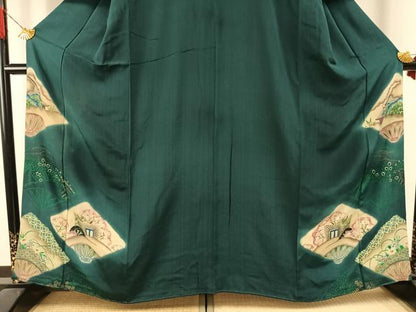 平和屋着物●アンティーク　大正ロマン　色留袖　刺繍　御所車花文　暈し染め　金糸　両褄　江戸褄　正絹　逸品　AABI1702fy
