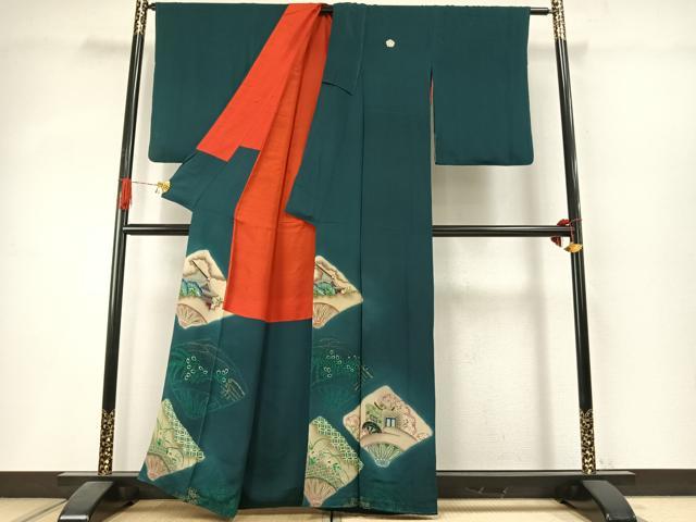 平和屋着物●アンティーク　大正ロマン　色留袖　刺繍　御所車花文　暈し染め　金糸　両褄　江戸褄　正絹　逸品　AABI1702fy
