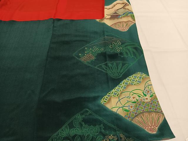 平和屋着物●アンティーク　大正ロマン　色留袖　刺繍　御所車花文　暈し染め　金糸　両褄　江戸褄　正絹　逸品　AABI1702fy
