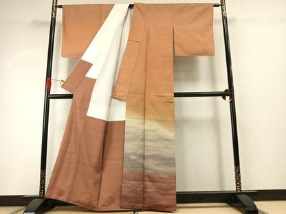 平和屋着物●石川県指定無形文化財　牛首紬　白山工房　手織り　訪問着　霞文　正絹　逸品　未使用　AABI1706fy