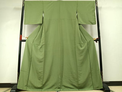 平和屋着物●上質な色無地　柳色　正絹　逸品　AABI1707fy