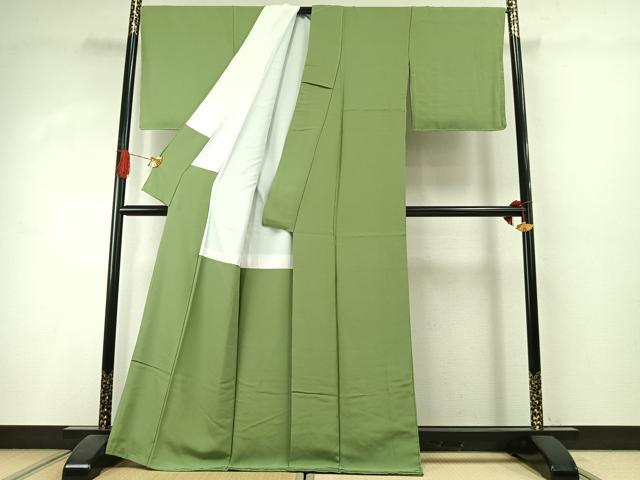 平和屋着物●上質な色無地　柳色　正絹　逸品　AABI1707fy