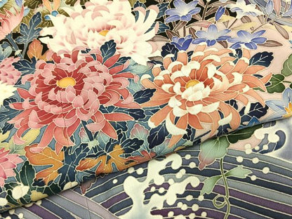 平和屋着物●本加賀友禅作家　寺西次作　黒留袖　草花文　正絹　逸品　AABI1708fy