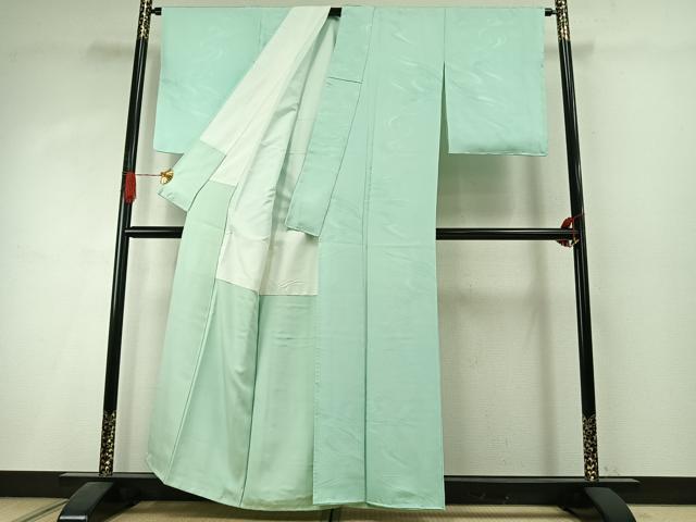 平和屋着物●上質な色無地　流水地紋　裏葉柳色　正絹　逸品　未使用　AABI1710fy