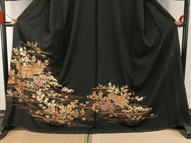 平和屋着物●金彩友禅　卓越技能者・名工・和田光正　黒留袖　松竹梅　風景花文　金銀彩　仮絵羽　正絹　逸品　未使用　AABI1711fy