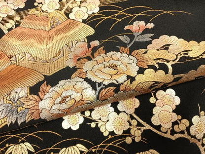 平和屋着物●金彩友禅　卓越技能者・名工・和田光正　黒留袖　松竹梅　風景花文　金銀彩　仮絵羽　正絹　逸品　未使用　AABI1711fy