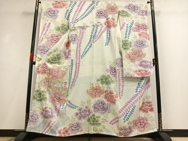 平和屋着物●豪華振袖　駒刺繍　絞り　草花文　金彩　正絹　逸品　AABI1712fy
