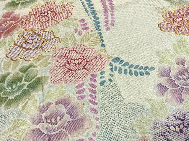 平和屋着物●豪華振袖　駒刺繍　絞り　草花文　金彩　正絹　逸品　AABI1712fy