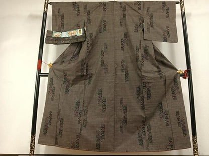 平和屋着物●本場大島紬　カタス9マルキ　純泥染　草花文　酒井織物謹製　証紙付き　正絹　逸品　未使用　AABI1713fy