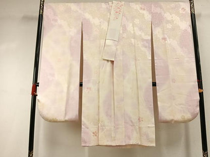 平和屋着物●振袖用長襦袢　袷　作家物　舞桜文　暈し染め　金糸　京都きもの友禅扱い　半衿刺繍　正絹　逸品　AABI1714fy