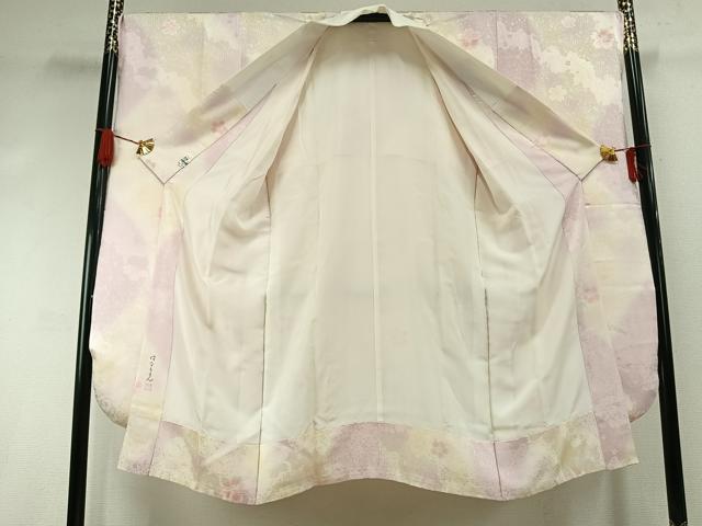 平和屋着物●振袖用長襦袢　袷　作家物　舞桜文　暈し染め　金糸　京都きもの友禅扱い　半衿刺繍　正絹　逸品　AABI1714fy