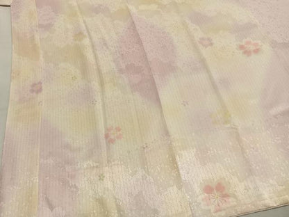 平和屋着物●振袖用長襦袢　袷　作家物　舞桜文　暈し染め　金糸　京都きもの友禅扱い　半衿刺繍　正絹　逸品　AABI1714fy