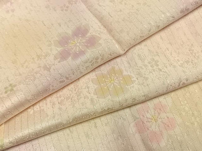 平和屋着物●振袖用長襦袢　袷　作家物　舞桜文　暈し染め　金糸　京都きもの友禅扱い　半衿刺繍　正絹　逸品　AABI1714fy
