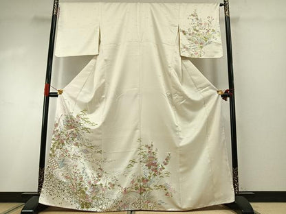 平和屋着物●訪問着　草花文　金彩　洗える着物　未使用　AABI1715fy