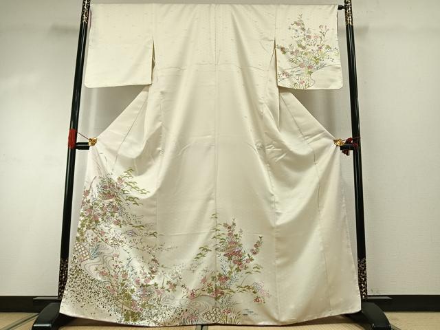 平和屋着物●訪問着　草花文　金彩　洗える着物　未使用　AABI1715fy