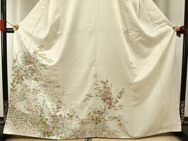 平和屋着物●訪問着　草花文　金彩　洗える着物　未使用　AABI1715fy