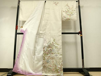 平和屋着物●訪問着　草花文　金彩　洗える着物　未使用　AABI1715fy