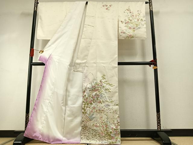 平和屋着物●訪問着　草花文　金彩　洗える着物　未使用　AABI1715fy