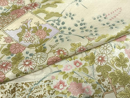 平和屋着物●訪問着　草花文　金彩　洗える着物　未使用　AABI1715fy