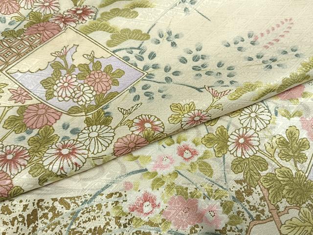 平和屋着物●訪問着　草花文　金彩　洗える着物　未使用　AABI1715fy