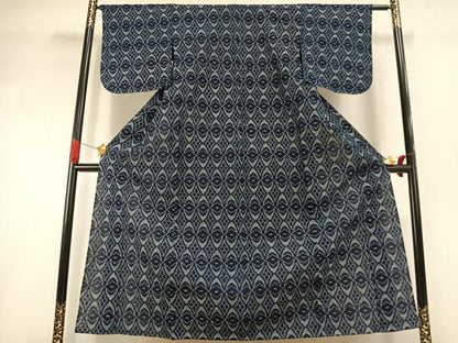 平和屋着物●久留米絣　単衣　幾何学文様　綿　逸品　AABI1716fy