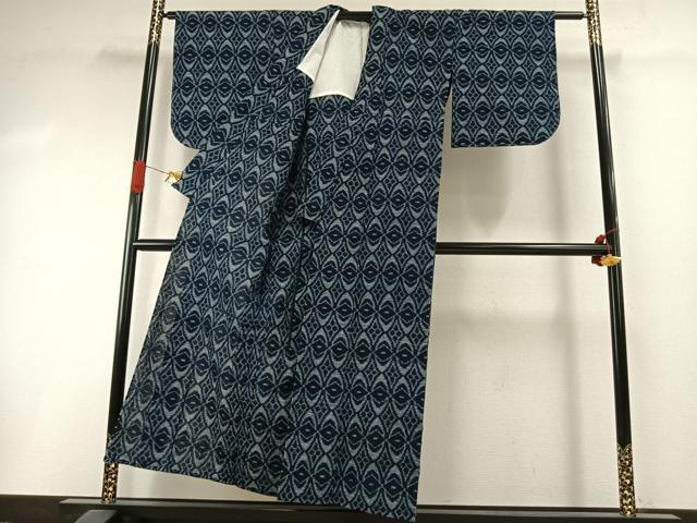 平和屋着物●久留米絣　単衣　幾何学文様　綿　逸品　AABI1716fy