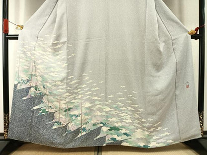 平和屋着物●染織工芸作家　京手描友禅　田村信之　訪問着　網干　正絹　逸品　AABI1718fy
