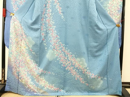 平和屋着物●豪華振袖　中国三大刺繍　相良刺繍　舞桜文　暈し染め　金彩　銀通し地　京都きもの友禅扱い　正絹　逸品　AABI1720fy
