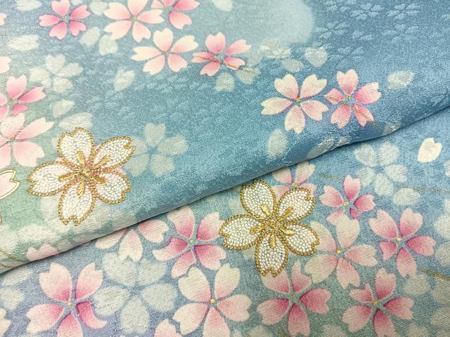 平和屋着物●豪華振袖　中国三大刺繍　相良刺繍　舞桜文　暈し染め　金彩　銀通し地　京都きもの友禅扱い　正絹　逸品　AABI1720fy