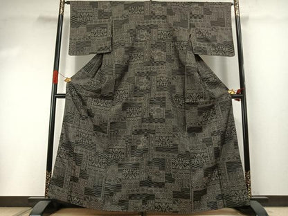 平和屋着物●お召　幾何学文様　正絹　逸品　AABI1721fy