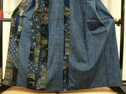 平和屋着物●上質な紬　刺繍　刺子　切継　間道　正絹　逸品　AABI1722fy