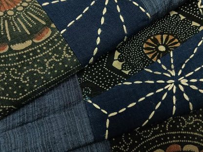 平和屋着物●上質な紬　刺繍　刺子　切継　間道　正絹　逸品　AABI1722fy