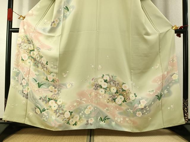 平和屋着物●訪問着　駒刺繍　草花文　暈し染め　金彩　正絹　逸品　AABI1724fy