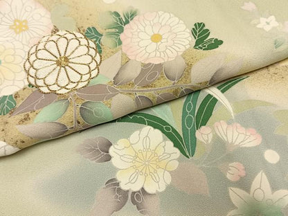 平和屋着物●訪問着　駒刺繍　草花文　暈し染め　金彩　正絹　逸品　AABI1724fy