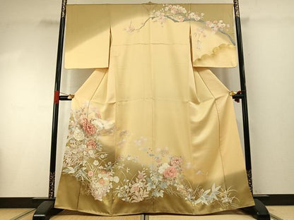 平和屋着物●訪問着　駒刺繍　草花文　暈し染め　金彩　正絹　逸品　AABI1725fy