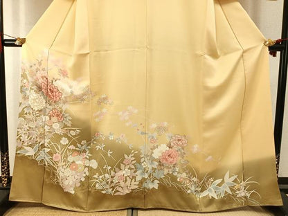 平和屋着物●訪問着　駒刺繍　草花文　暈し染め　金彩　正絹　逸品　AABI1725fy