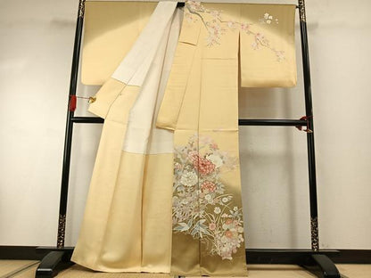 平和屋着物●訪問着　駒刺繍　草花文　暈し染め　金彩　正絹　逸品　AABI1725fy