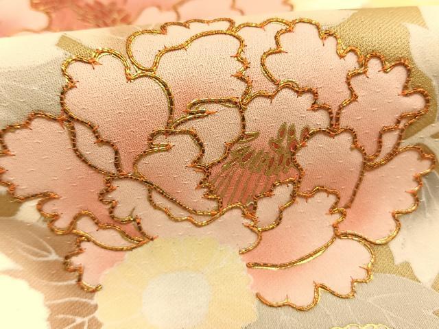 平和屋着物●訪問着　駒刺繍　草花文　暈し染め　金彩　正絹　逸品　AABI1725fy