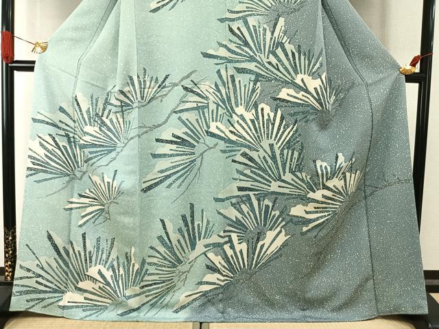 平和屋着物●訪問着　友禅　雪持ち松　正絹　逸品　AABI1728fy
