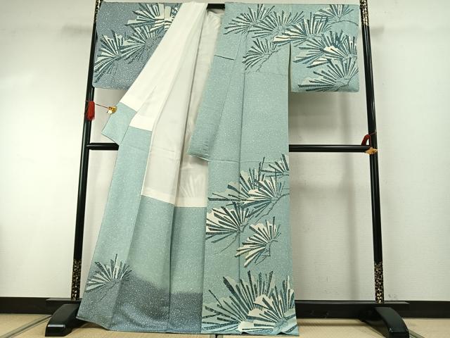 平和屋着物●訪問着　友禅　雪持ち松　正絹　逸品　AABI1728fy